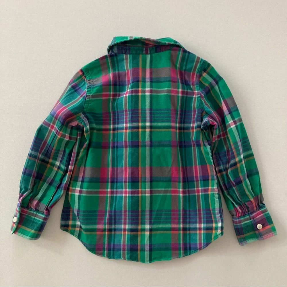 Ralph Lauren 3T Green Pink Plaid Ruffle Shirt
